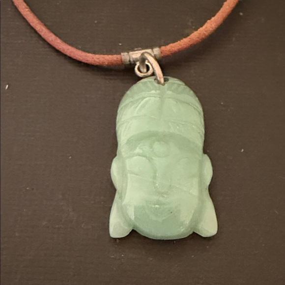 Jewelry - Green Jade Pendant with leather cord Necklace
